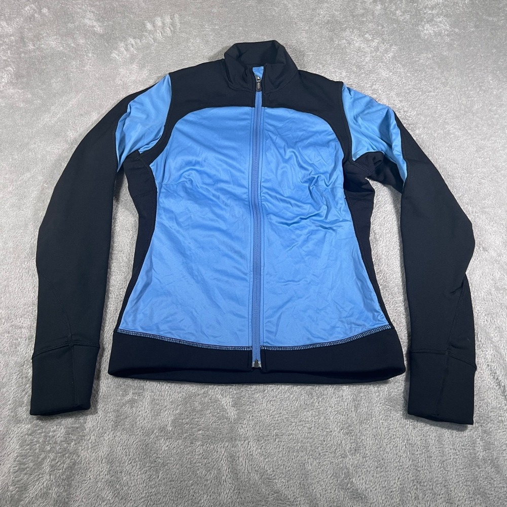 Vtg Patagonia Wind Shield Jacket Womens Medium Blue Black Full Zip Fleece Lined